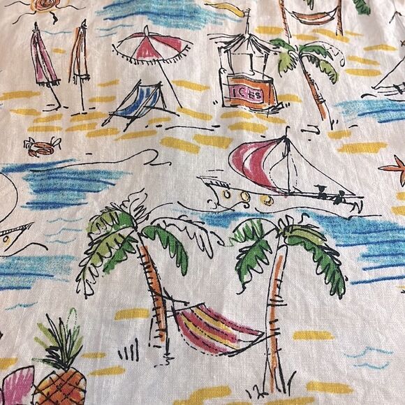 VINTAGE 1990s HOT COTTON PETITE MARC WARE RETRO BEACH SEASCAPE HAWAIIAN SHIRT MP - Picture 12 of 12